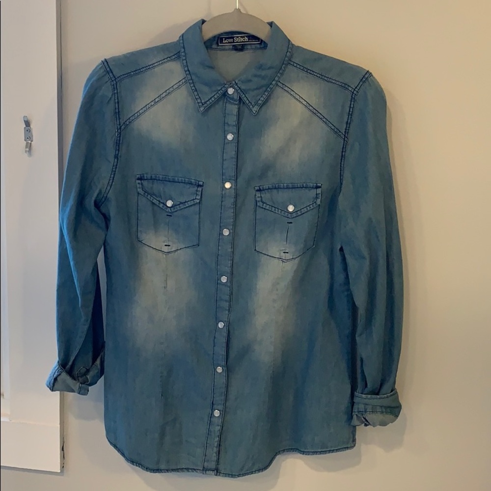 Chambray Denim Button-Down Top - image 2
